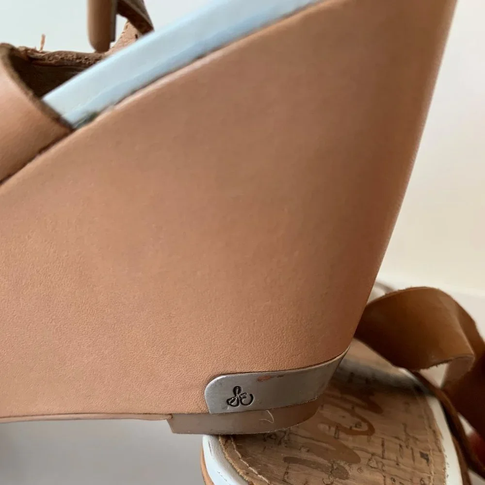 Sam Edelman Tan and Metallic Taupe Wedge Sandals - Picture 4 of 10